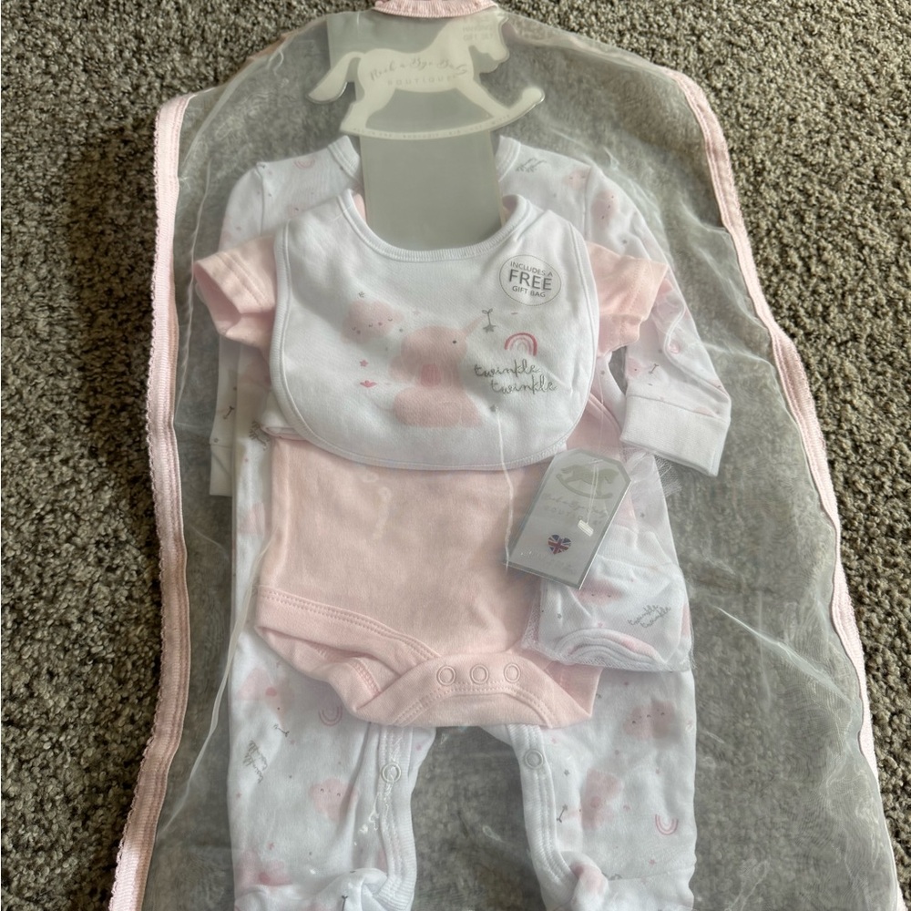 Rock A Bye Baby Pink and White Baby Outfit Set